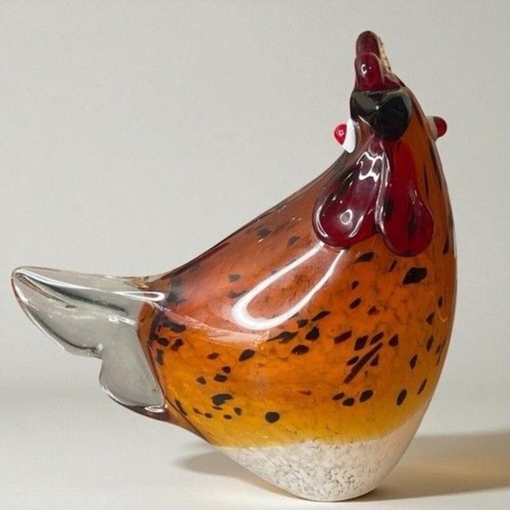 Vintage Art Glass Hand Blown‎ Fat Rooster Chicken Hen Bird Orange 7"